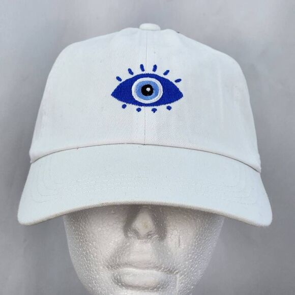 ?️NWT David & Young White w/Blue Embroidered Evil Eye Hat One Size main image 7